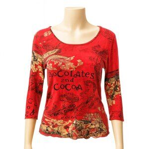 Vintage Jane Ashley Red Top Women’s Medium – 90s Y2K Style, 3/4 Sleeve Blouse